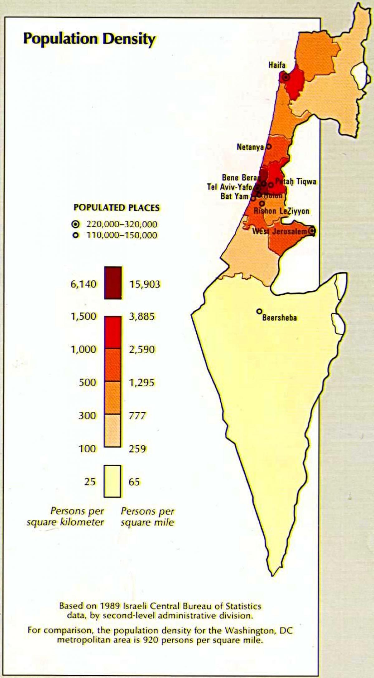 карта на Израел населението